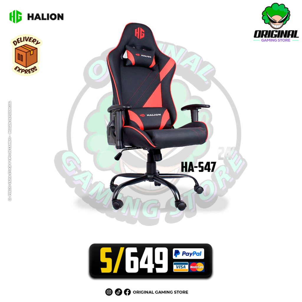 SILLA GAMER NEGRA CON ROJO HALLION