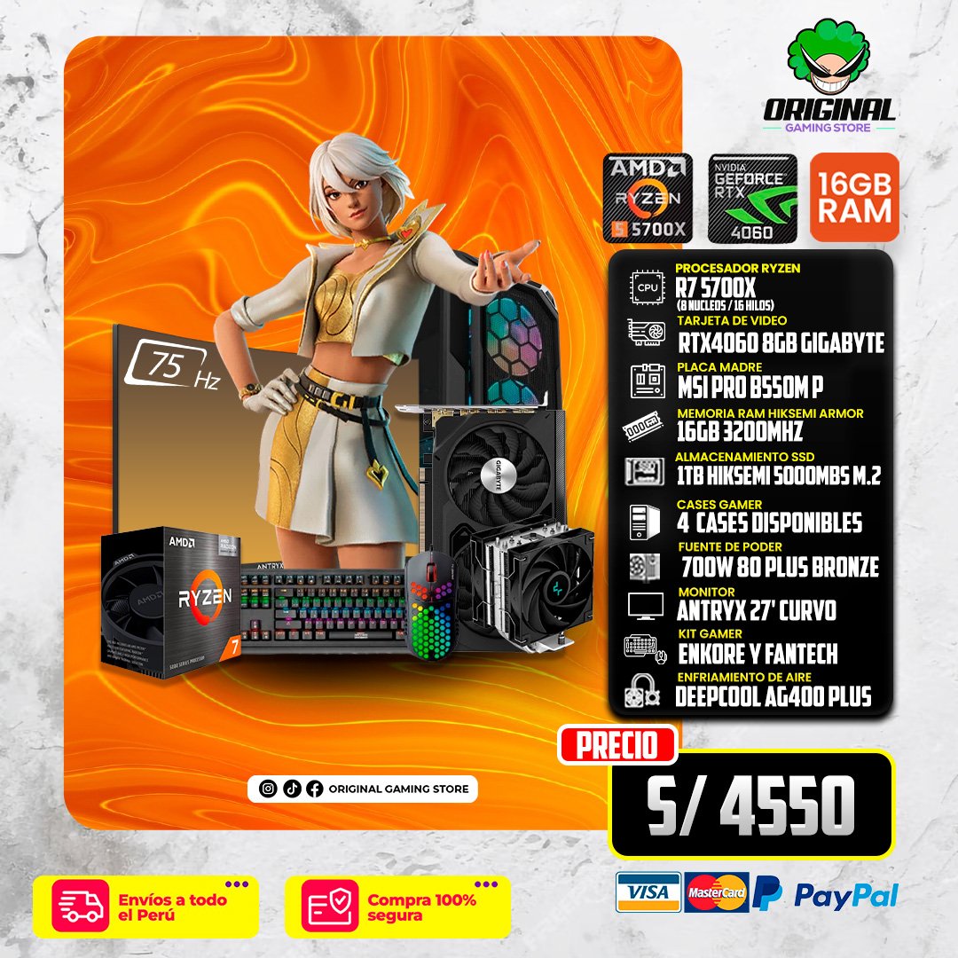 PC COMPLETA R7 5700X+ RTX4060 8GB