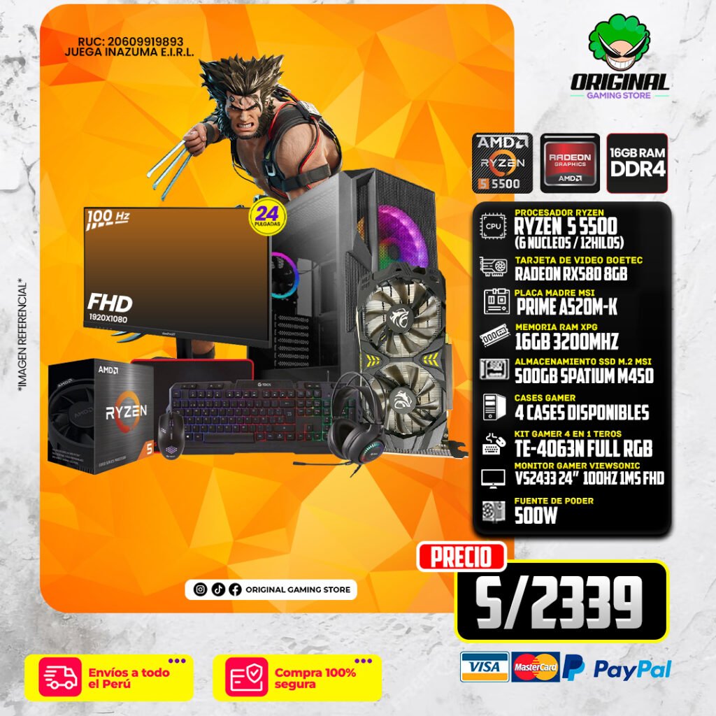 PC COMPLETA RYZENR5 5500 + RX580 8GB