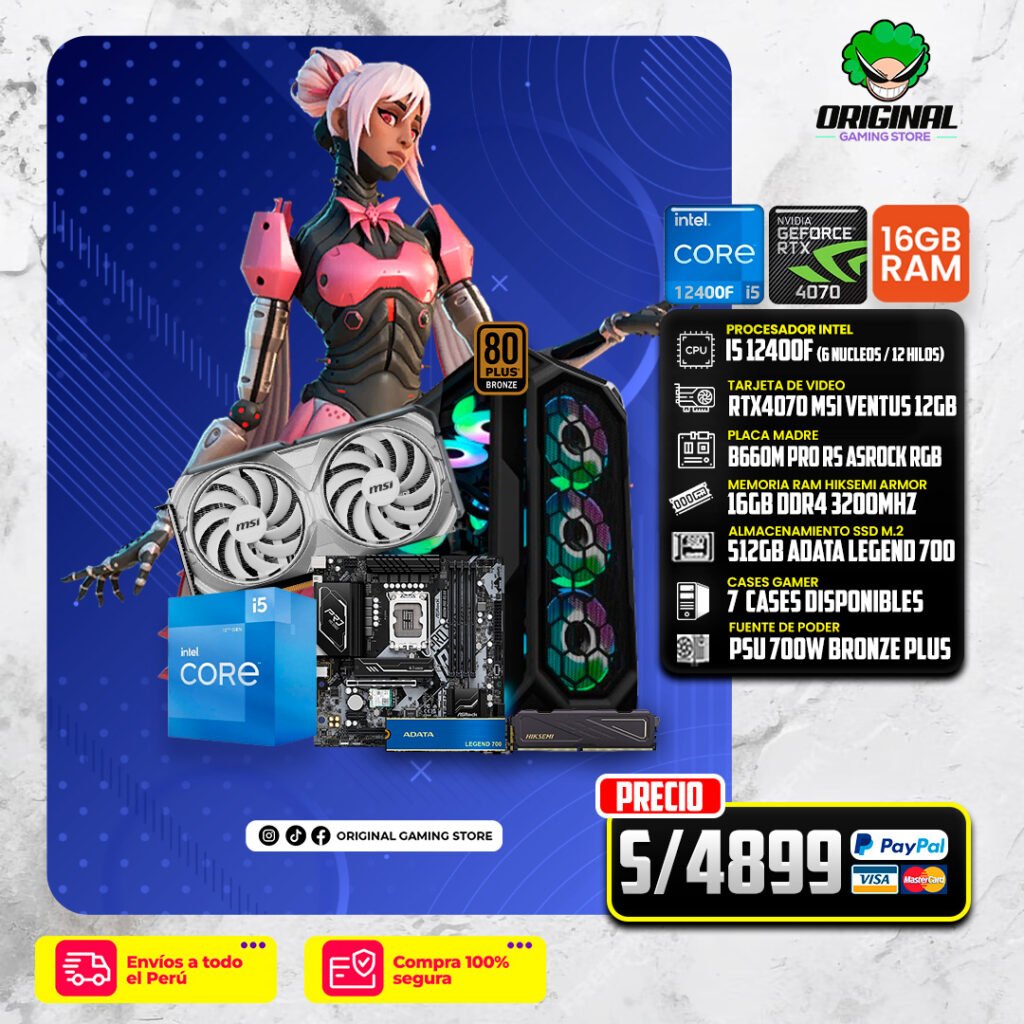PC STREAMER INTEL i5 12400F + RTX4070 MSI 12GB WHITE