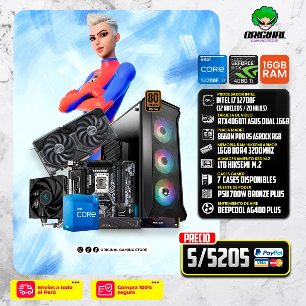 PC STREAMER INTEL i7 12700F +  RTX4060TI 16GB ASUS