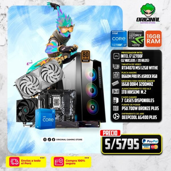 PC STREAMER INTEL i7 12700F + RTX4070 MSI 12GB WHITE