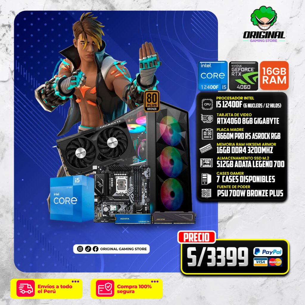 PC STREAMER INTEL i5 12400F + RTX4060GIGABYTE 8GB