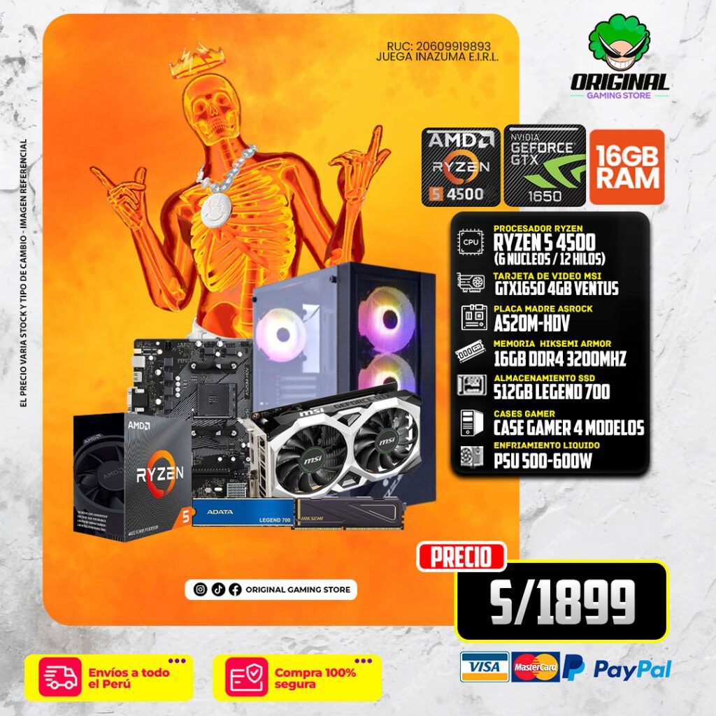 PC GAMER ECO R5 4500 +GTX 1650 4GB + 16 RAM DDR4