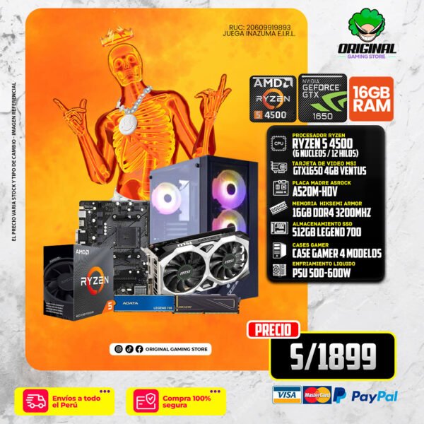 PC GAMER ECO R5 4500 +GTX 1650 4GB + 16 RAM DDR4
