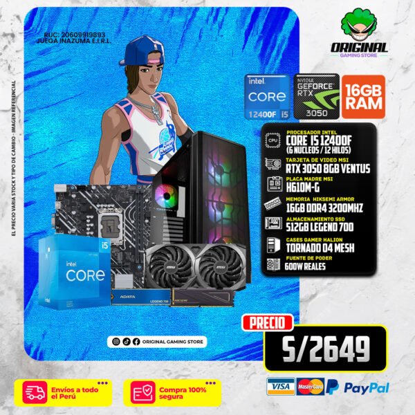 PC GAMER ECO I5 12400F +RTX 3050 8GB + 16 RAM DDR4