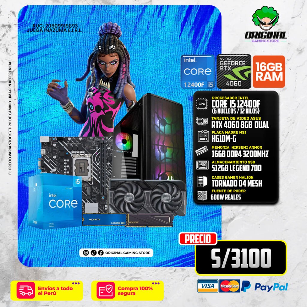 PC GAMER ECO I5 12400F +RTX RTX4060 8GB + 16 RAM DDR4