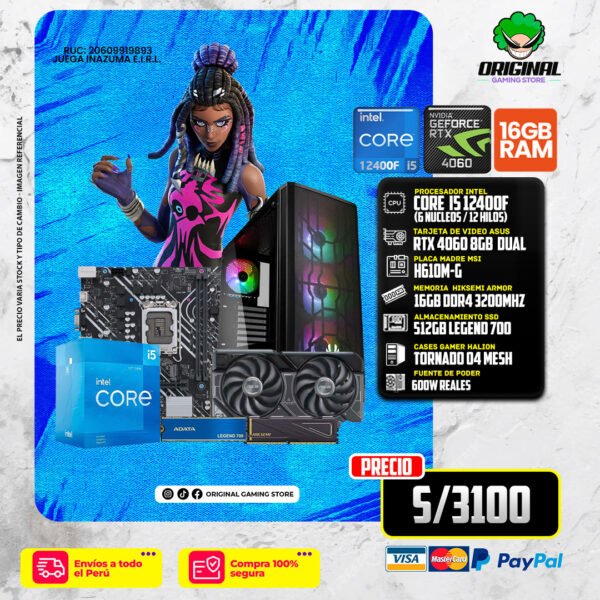 PC GAMER ECO I5 12400F +RTX RTX4060 8GB + 16 RAM DDR4