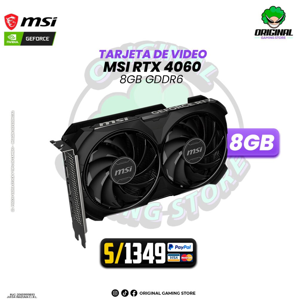 MSI GEFORCE NVIDIA RTX 4060 VENTUS 2X BLACK OC 8GB GDDR6