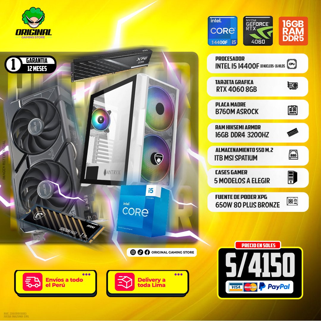 PC STREAMER INTEL I5 14400F + RTX4060 8GB MSI