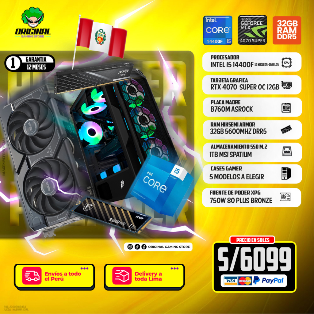 PC STREAMER INTEL I5 14400F + RTX 4070 SUPER OC 12GB ASUS