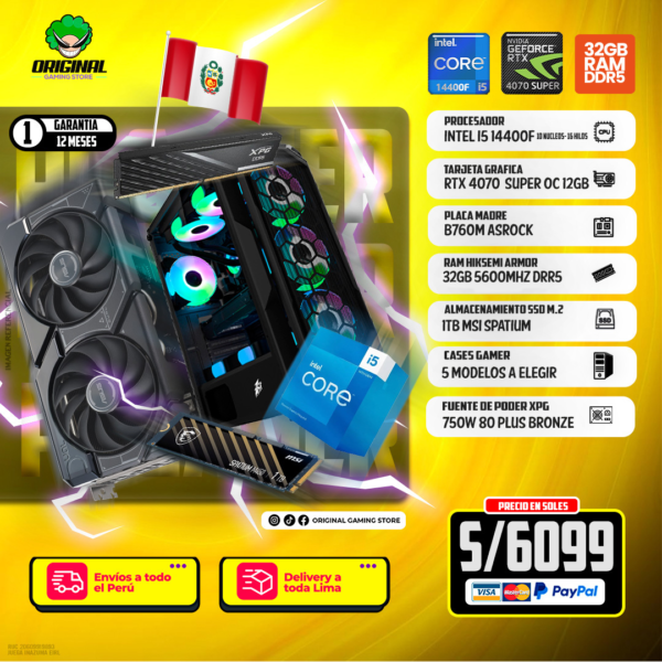 PC STREAMER INTEL I5 14400F + RTX 4070 SUPER OC 12GB ASUS