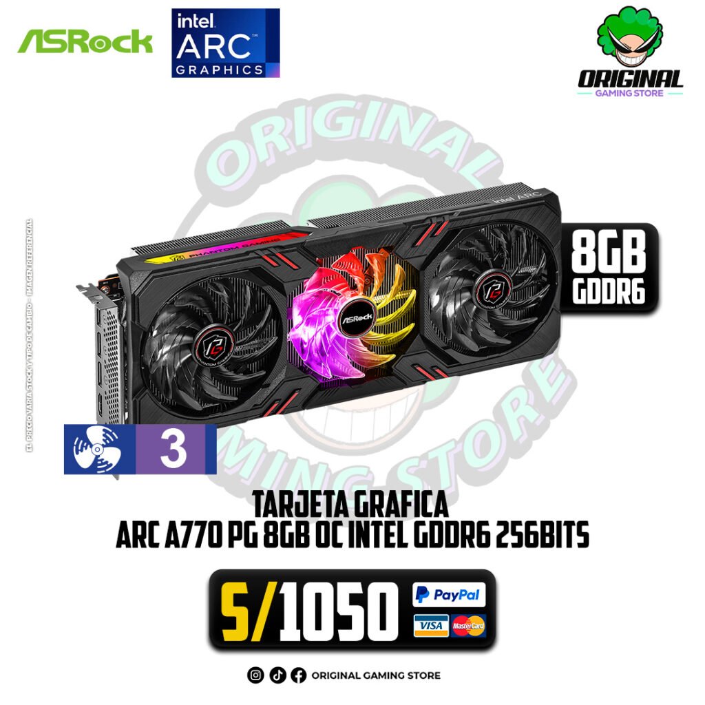 TARJETA VIDEO ASROCK INTEL A770 PGD 8GO, 8GB 256BITS, DDR6, PCI EXPRESS