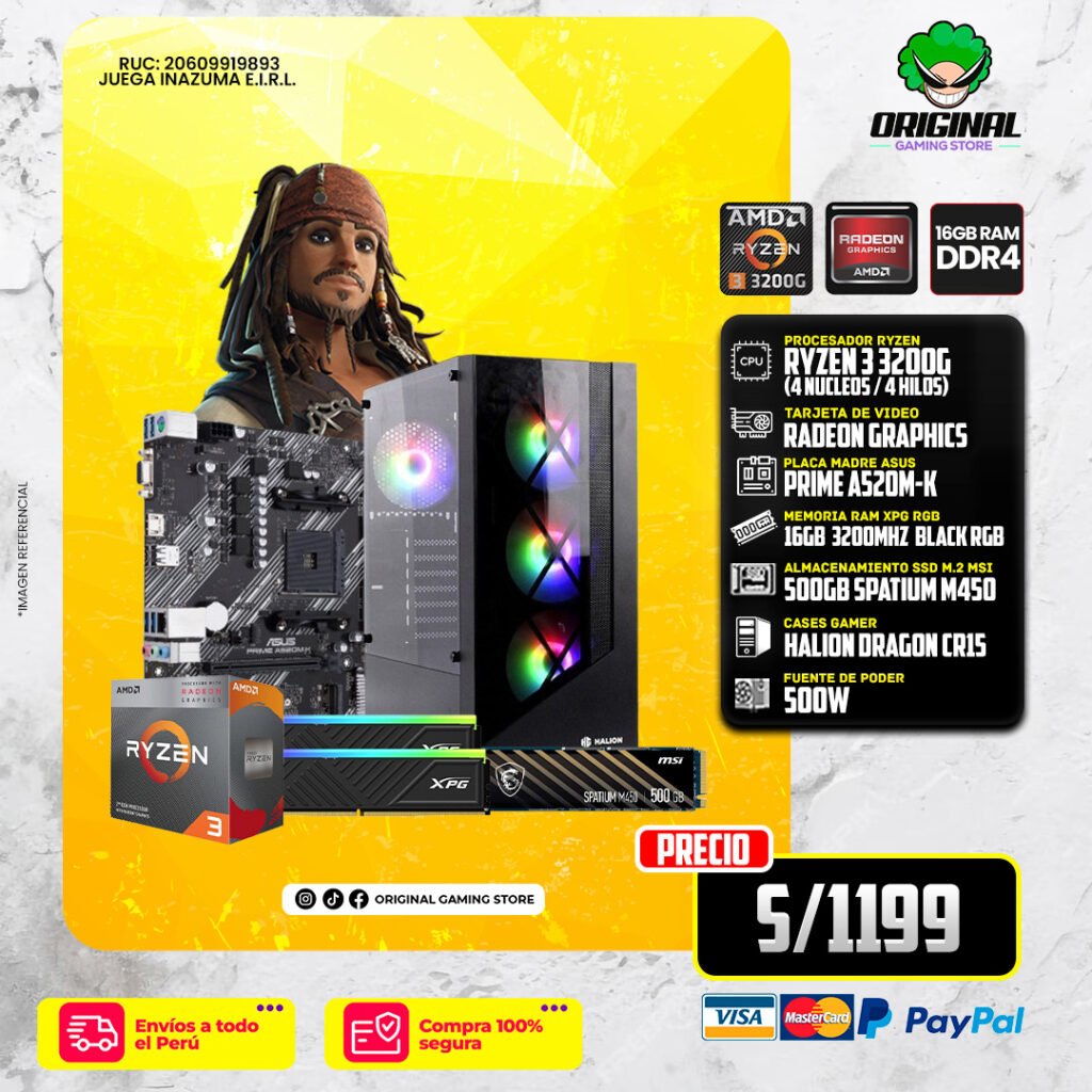 PC GAMER ECO R3 3200G +16 RAM DDR4