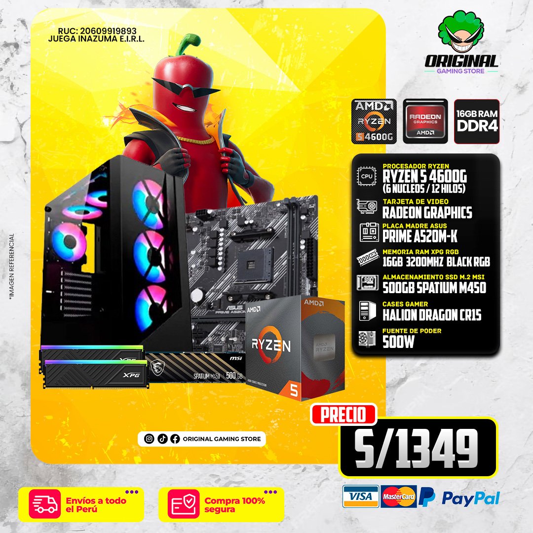 PC GAMER ECO R5 4600G +16 RAM DDR4