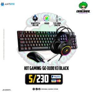 Kit Antryx GC-3100 X3 Black Teclado Switch Blue Mouse Y Auricular