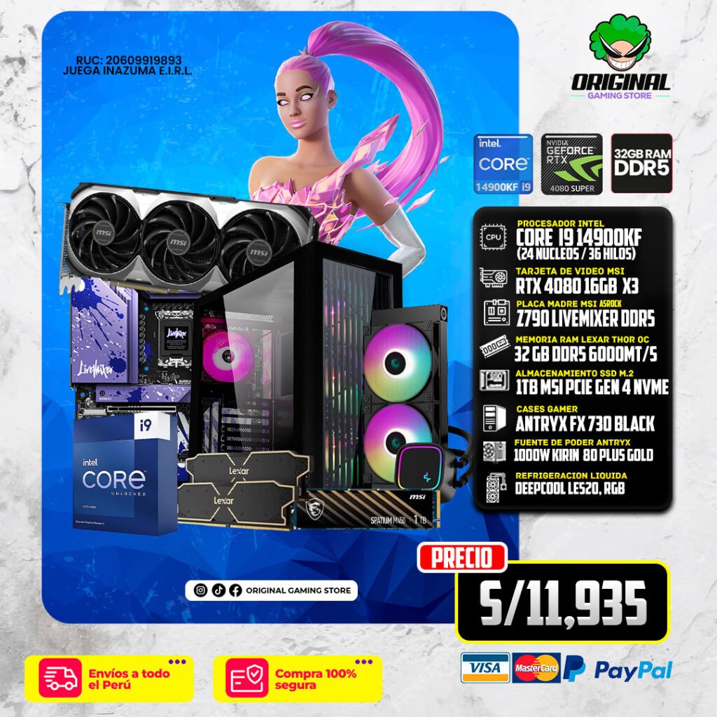 PC STREAMER INTEL I9 14900KF + RTX 4080 SUPER OC 16GB MSI X3