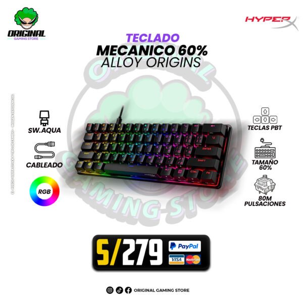 TECLADO GAMER  HYPERX ALLOY ORIGINS 60%