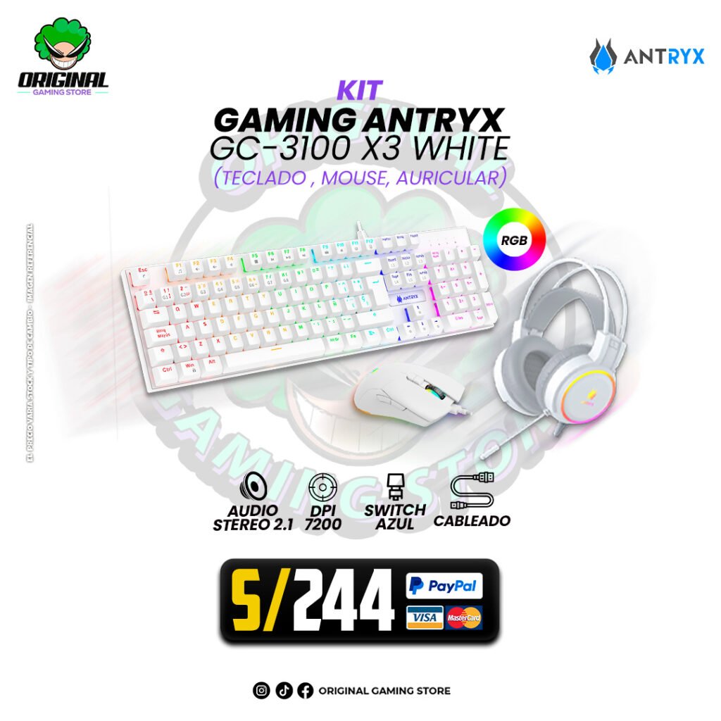Kit Antryx GC-3100 X3 White Teclado Switch Blue Mouse Y Auricular