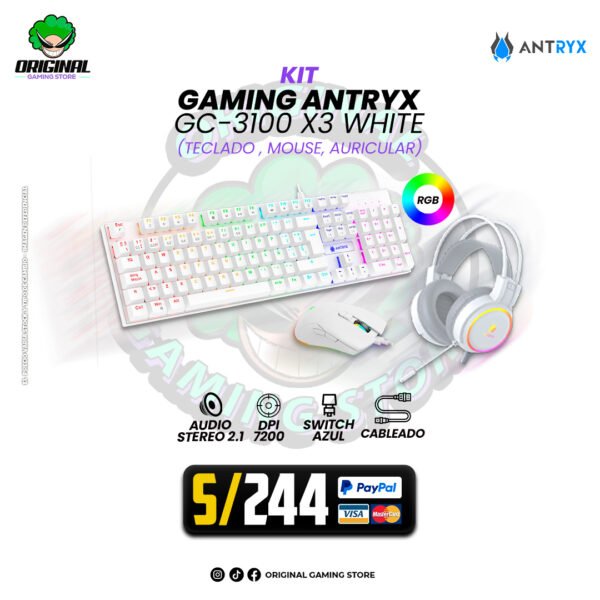 Kit Antryx GC-3100 X3 White Teclado Switch Blue Mouse Y Auricular