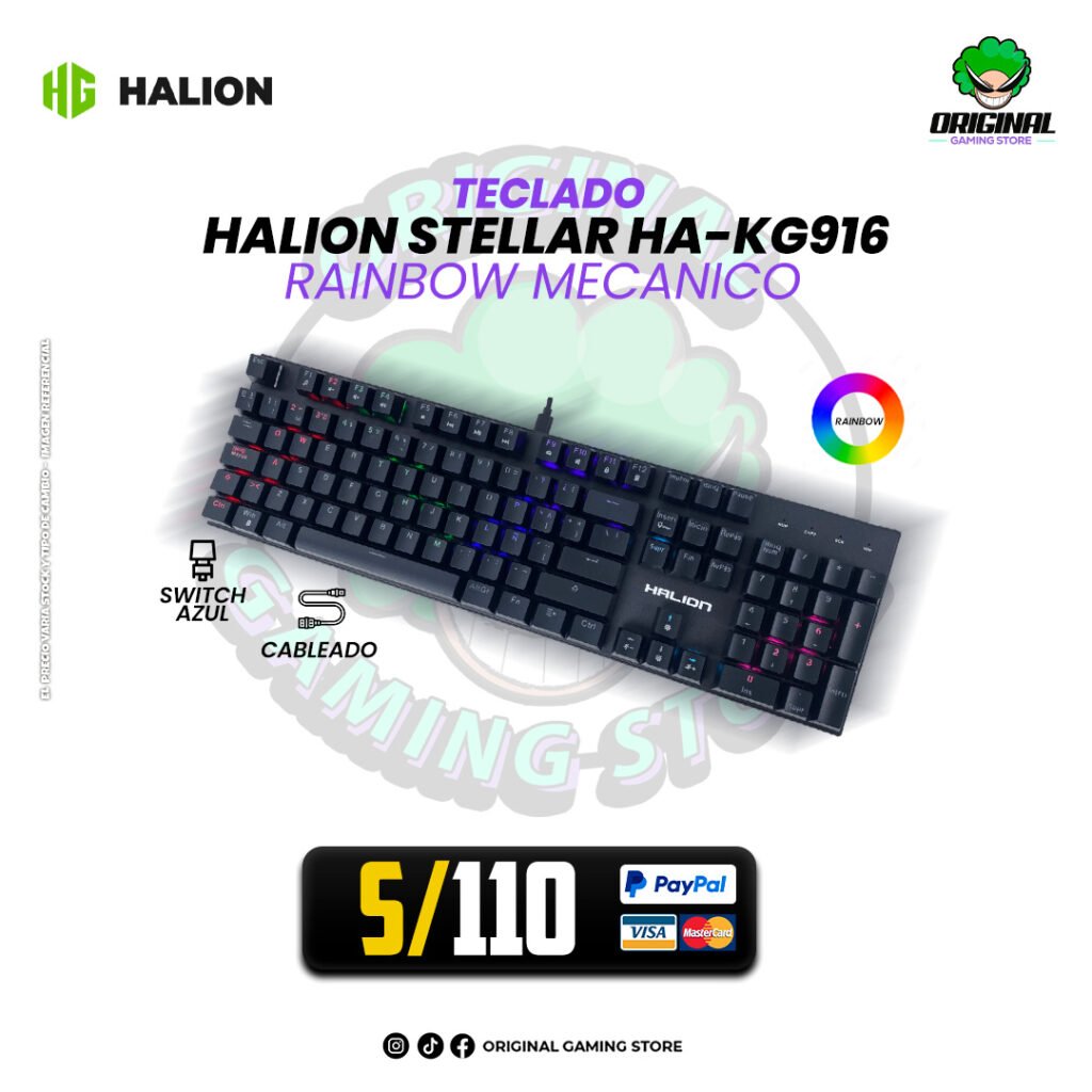 TECLADO HALION STELLAR HA-KG916 | MECANICO | SW-BLUE | RAINBOW