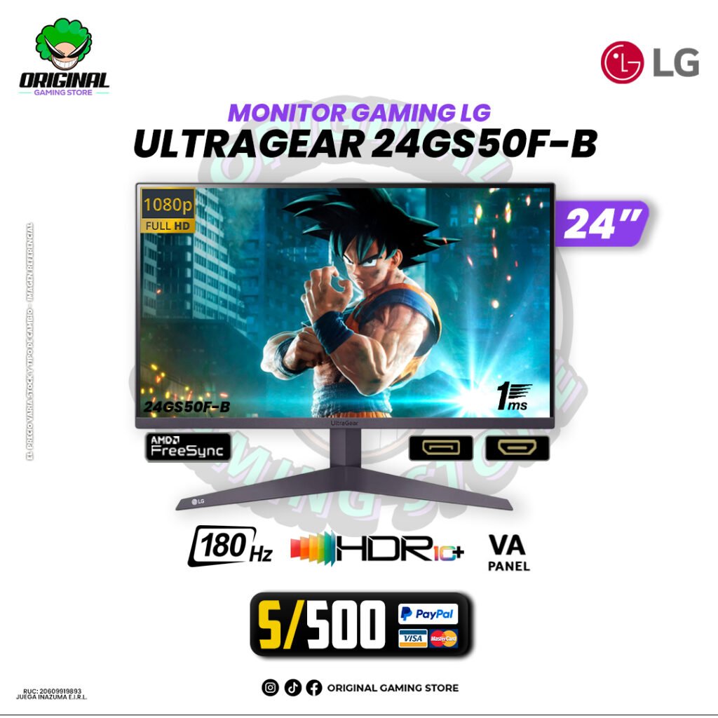 MONITOR GAMING LG UltraGear 24GS50F-B, 24" VA, FHD, 180Hz, 1ms, FreeSync