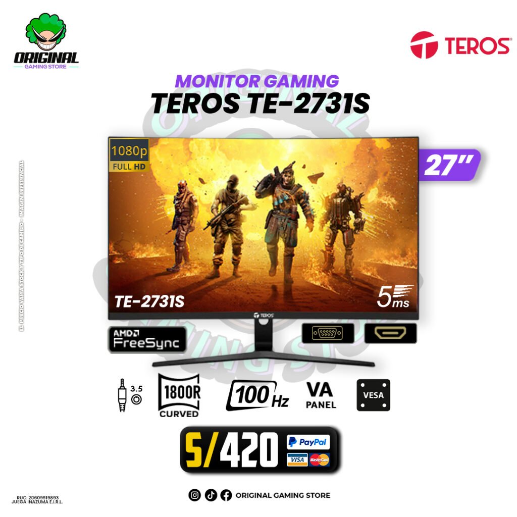 MONITOR TEROS TE-2731S, 27" CURVO VA, FHD, 100Hz, 5ms, FreeSync