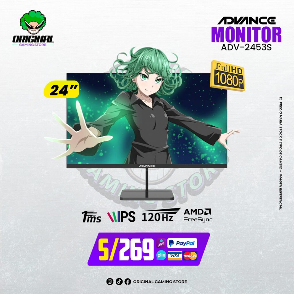 Monitor plano Advance ADV-2453S, 23.8″ IPS, HDMI, VGA, speakers