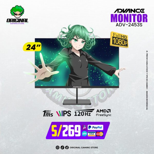 Monitor plano Advance ADV-2453S, 23.8″ IPS, HDMI, VGA, speakers