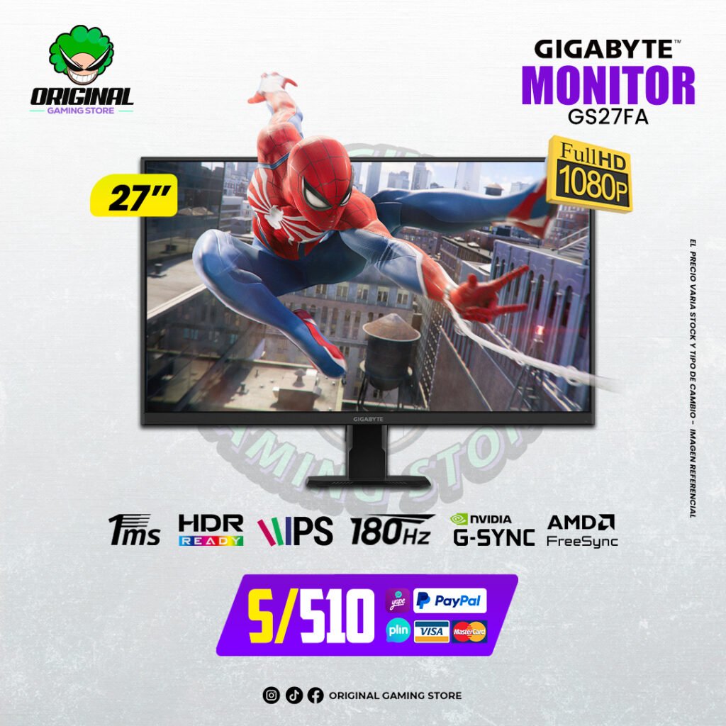 MONITOR GIGABYTE GS27FA 27 FHD 180HZ 1MS IPS FREESYNC