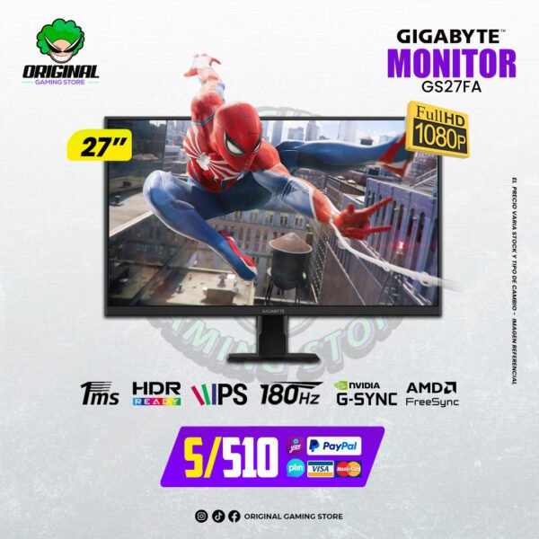 MONITOR GIGABYTE GS27FA 27 FHD 180HZ 1MS IPS FREESYNC
