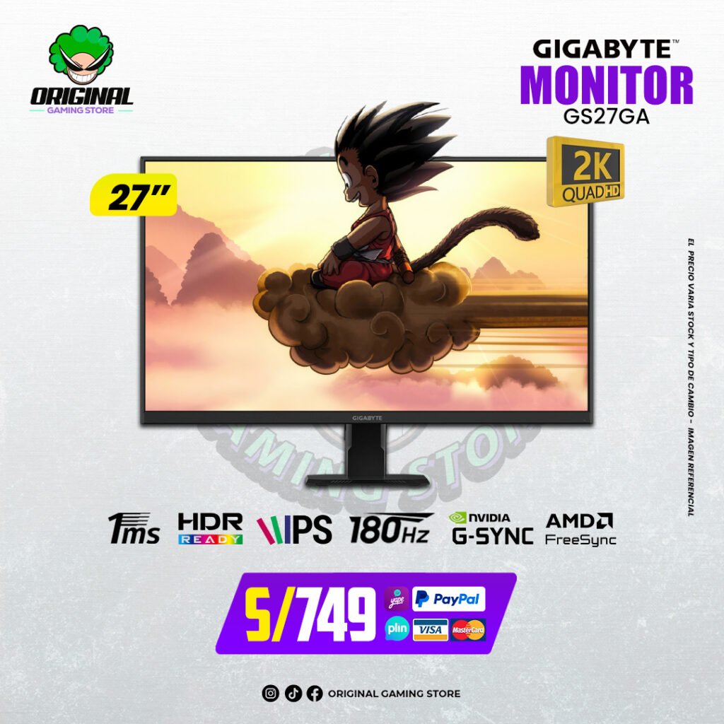 MONITOR GIGABYTE GS27QA 27" QHD 2560x1440/180HZ/1MS/AMD RADEON FREESYNC